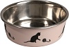 Миска для кошек КЕНА с нескользящим дном, ⌀11см, 160мл, сталь, розовая, FL1030964, FLAMINGO